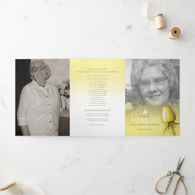 Funeral program order of service yellow rose (Outside)