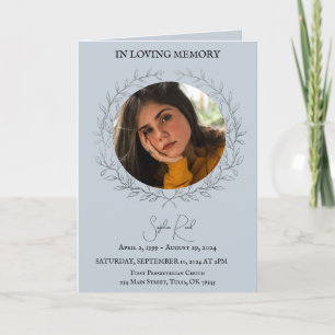 Funeral program photo in circle wreath