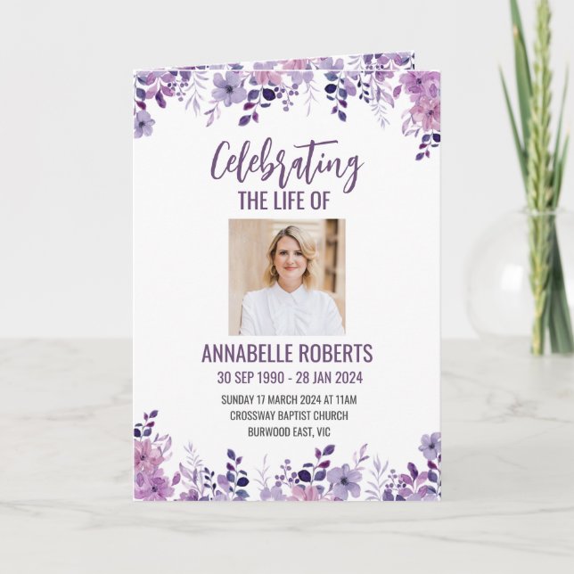 Funeral Program - Purple Wild Flowers Design (Front)