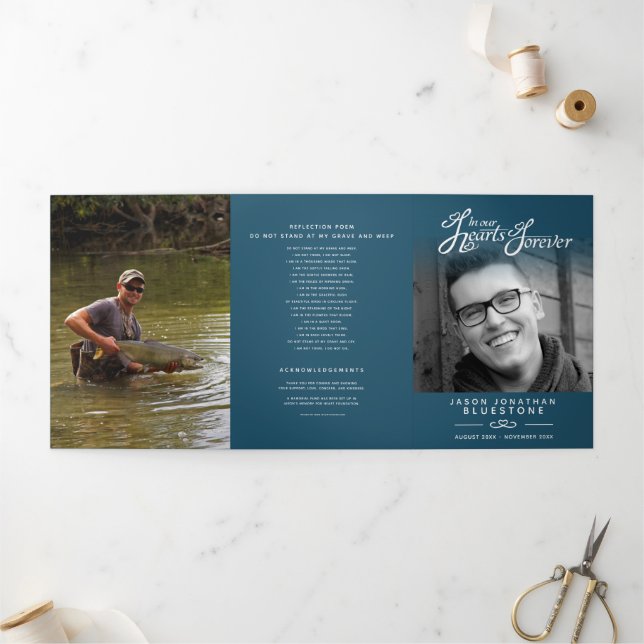 Funeral program service in our hearts dark blue (Outside)