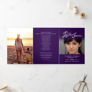 Funeral program service in our hearts dark purple