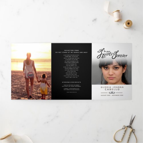 Funeral program service in our hearts white black