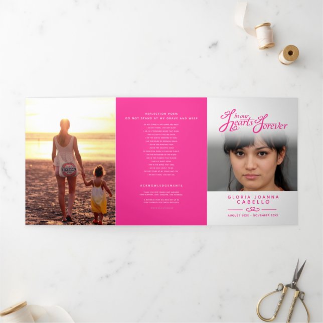 Funeral program service in our hearts white pink (Outside)