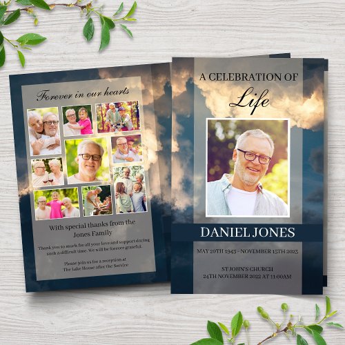 Funeral Program Template for Man with Stunning Sky