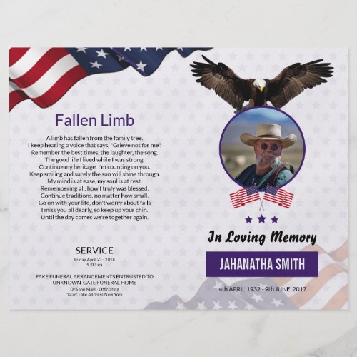 Funeral Program Template for Military Army Flyer