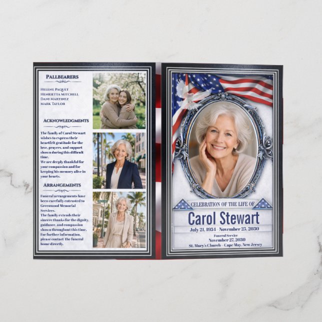 Funeral Program Template US Flag Brochure (Outside)