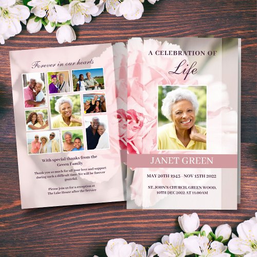 Funeral Program Template with Pink Carnations