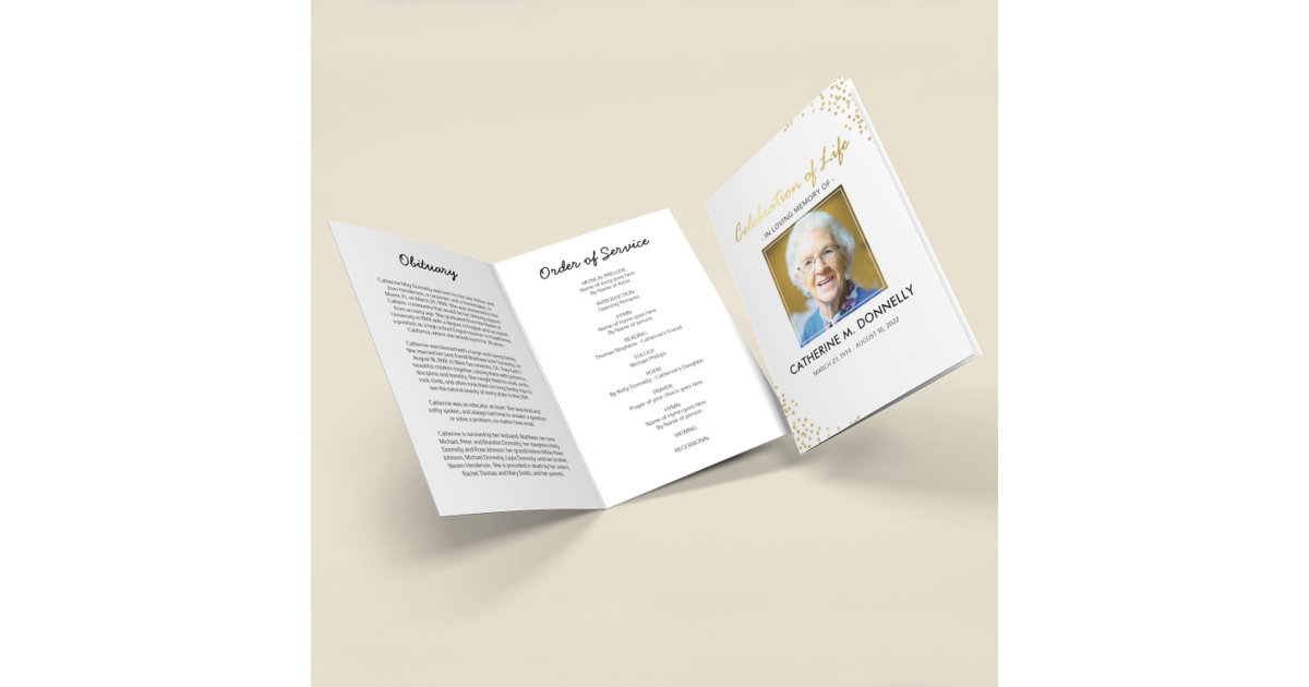 Funeral Program | White Gold Order of Service | Zazzle