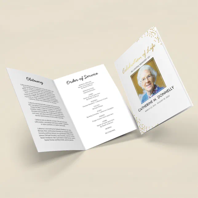 Funeral Program | White Gold Order of Service Card | Zazzle