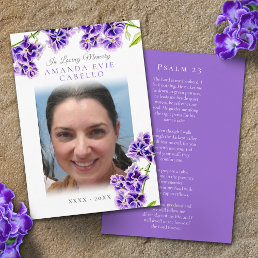 Funeral purple sky flower poem photo keepsake enclosure card