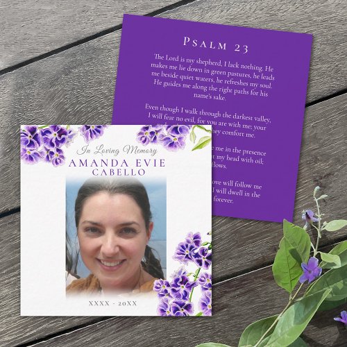 Funeral purple sky flower poem photo keepsake note card