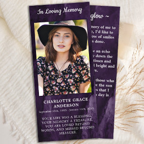 Funeral Purple Sympathy Photo Memorial Prayer Card