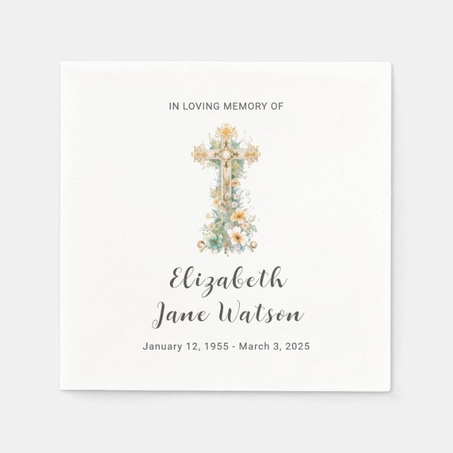  Funeral Reception In Loving Memory Floral Cross  Napkins (Front)