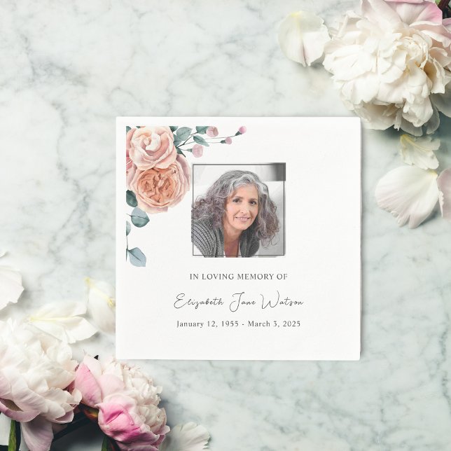  Funeral Reception In Loving Memory Peach Roses  Napkins (Creator Uploaded)