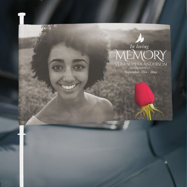 Funeral red rose photo remembrance photo car flag (Creator Uploaded)