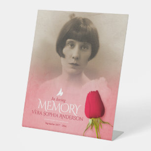 Funeral red rose photo remembrance photo pedestal sign
