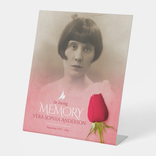 Funeral red rose photo remembrance photo pedestal sign (Front)