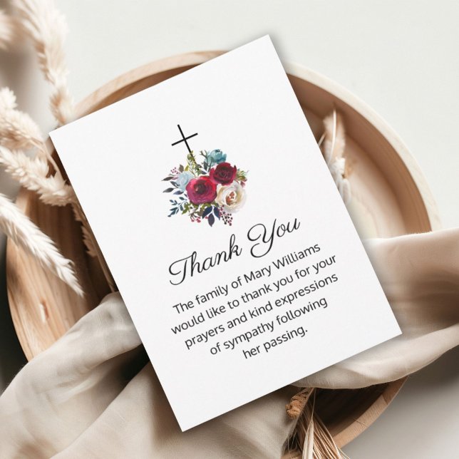 Funeral Religious Cross Floral Thank You Card (Creator Uploaded)