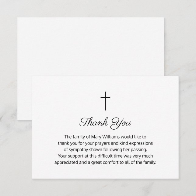 Funeral Religious Memorial Cross Thank You (Front/Back)
