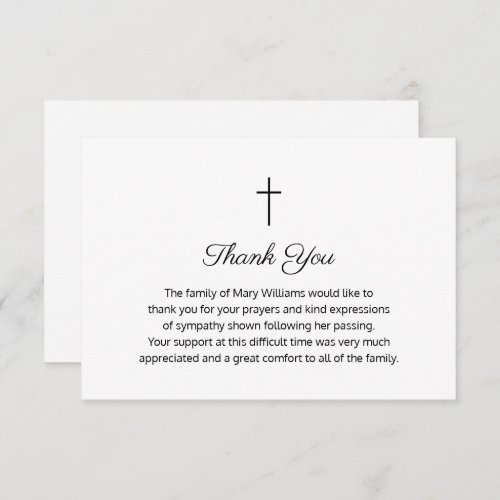 Funeral Religious Memorial Cross Thank You