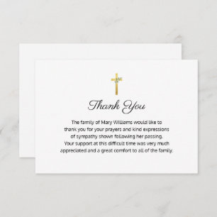 Funeral Religious Memorial Gold Cross Thank You