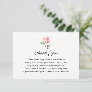Funeral Religious Memorial Pink Rose Floral Thank You Card