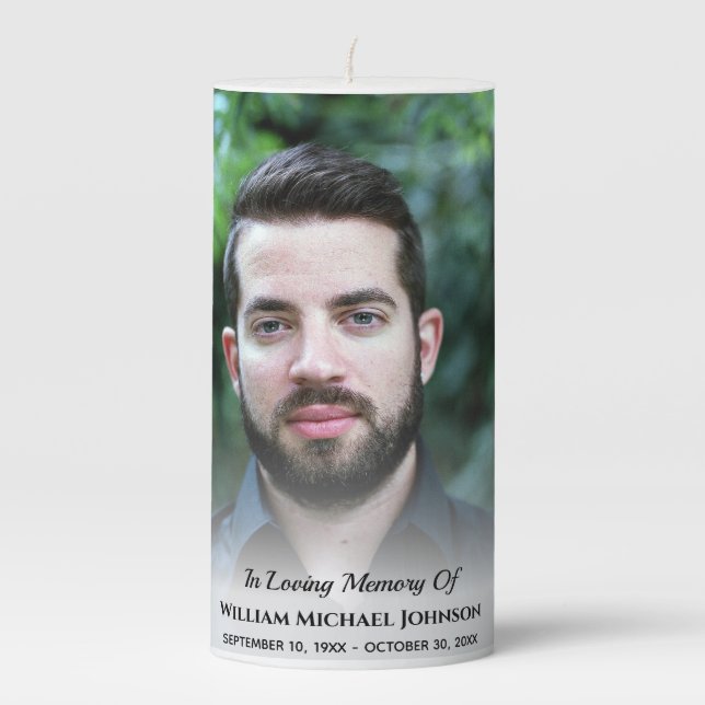 Funeral Remembrance Custom Photo Sympathy Memorial Pillar Candle (Front)