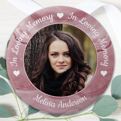 Funeral Rose Quartz Loving Memory Photo Memorial Button