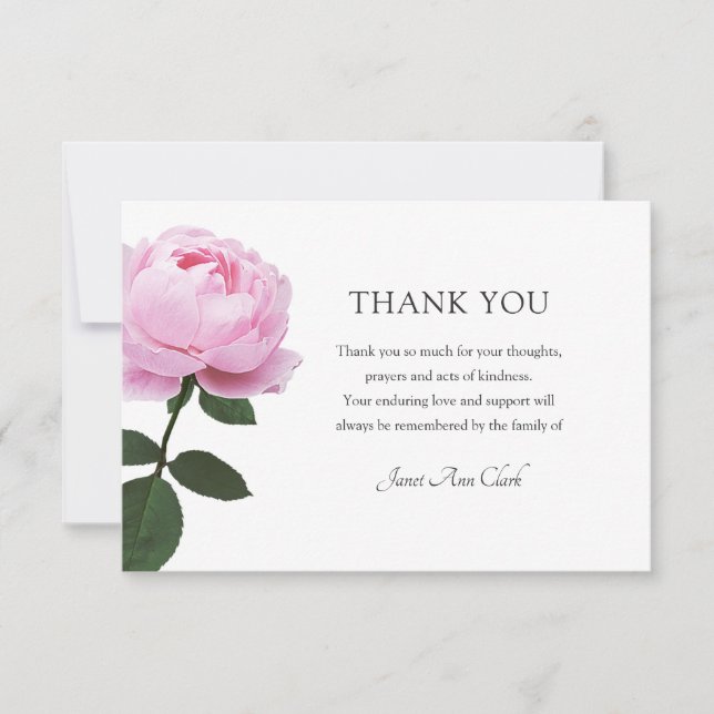 Funeral Rose Thank You Note Card (Front)