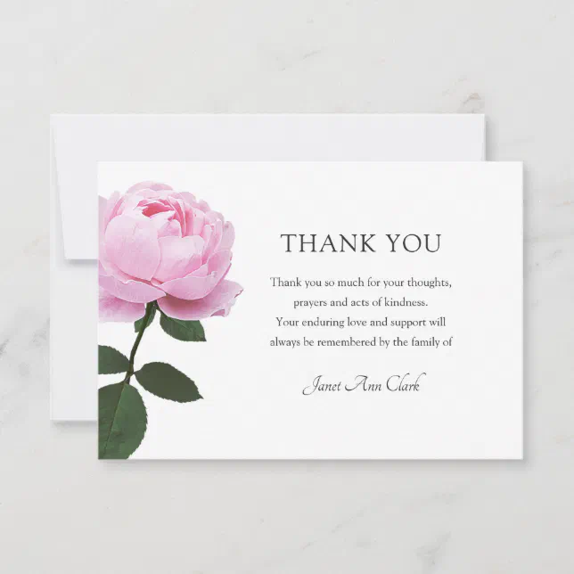 Funeral Rose Thank You Note Card | Zazzle