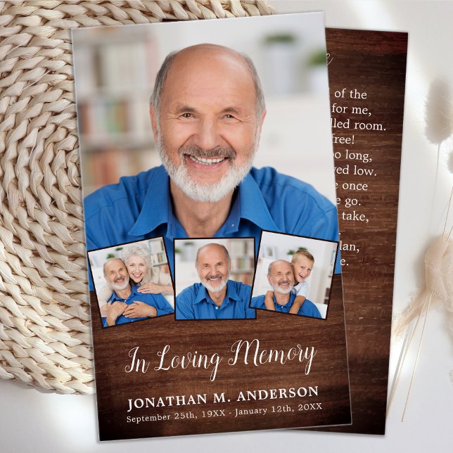 Funeral Rustic 4 Photo Collage Prayer Cards (Creator Uploaded)