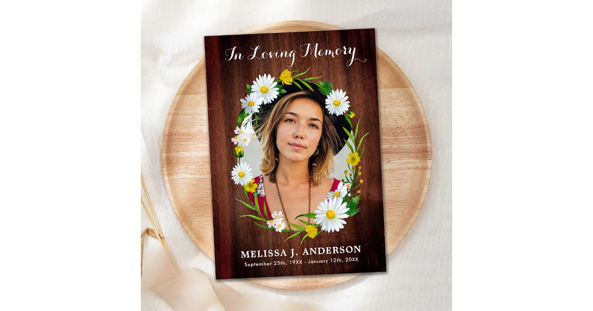 Funeral Rustic Floral Sympathy Photo Memorial Thank You Card | Zazzle