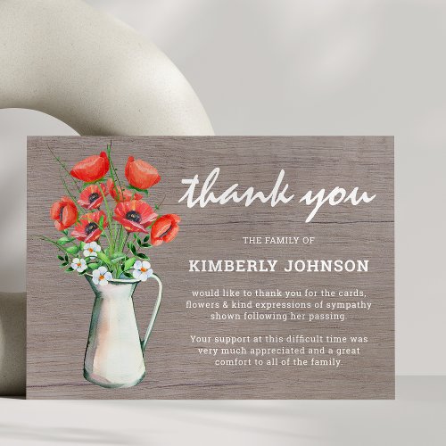 Funeral Rustic Florals Thank You Cards