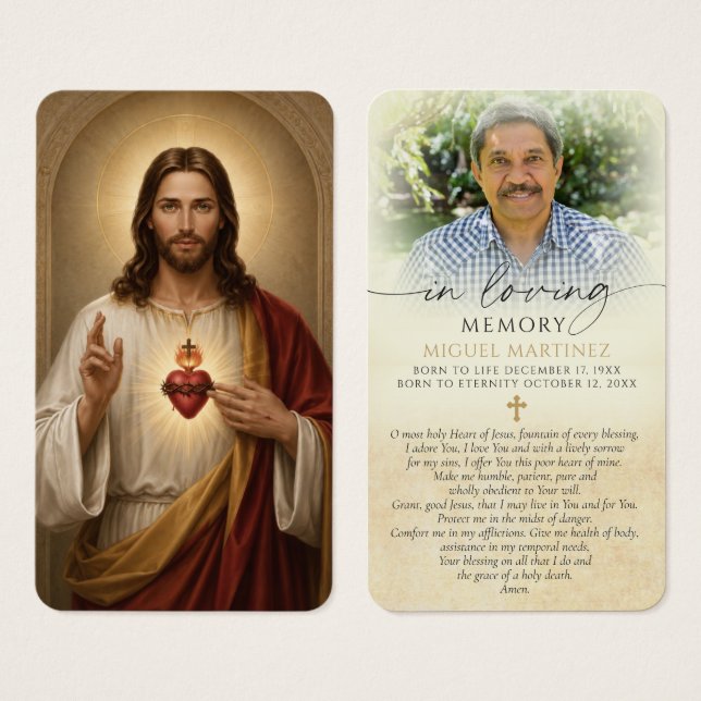 Funeral Sacred Heart of Jesus Prayer Cards (Front & Back)