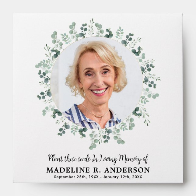 Funeral Seed Packet Custom Photo Greenery Memorial Envelope (Front)