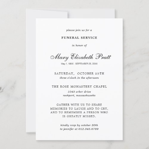 Funeral Service Black White Elegant Invitation