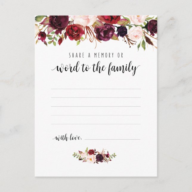 Funeral Service, Burgundy, Share a memory Card (Front)