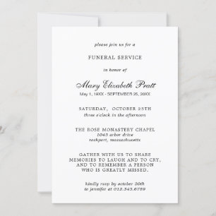 Funeral Service Elegant Black White Invitation