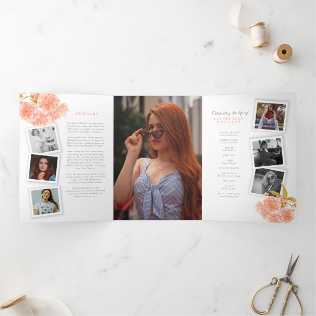 Funeral service program peach blossom photo (Inside)