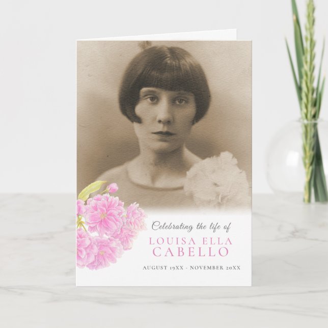 Funeral service program pink blossom photos (Front)