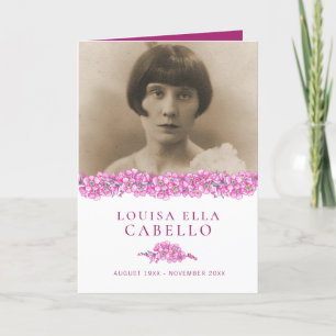 Funeral service program pink forget-me-not flowers