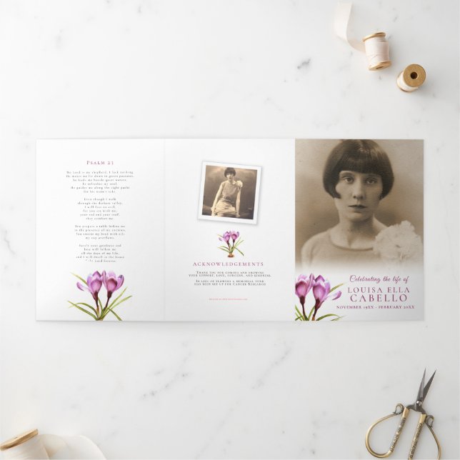 Funeral service program purple crocus watecolor (Outside)