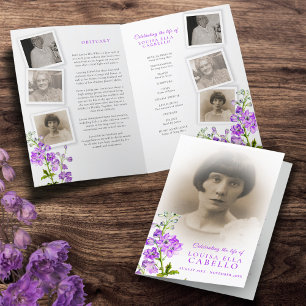 Funeral service program purple delphinium photos