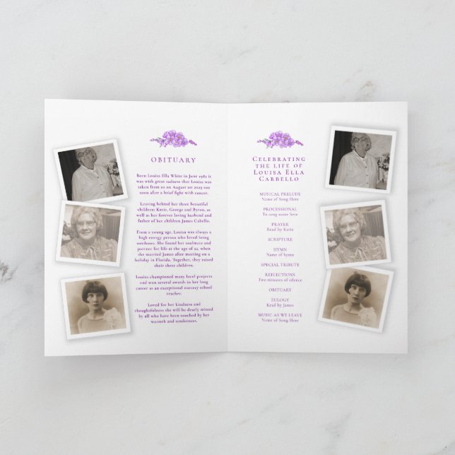 Funeral service program purple forget-me-not photo (Inside)