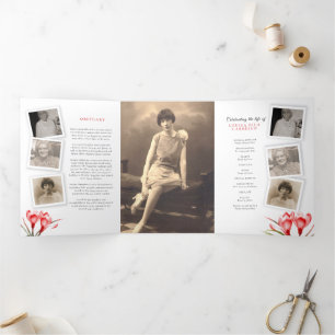 Funeral service program red orange crocus art