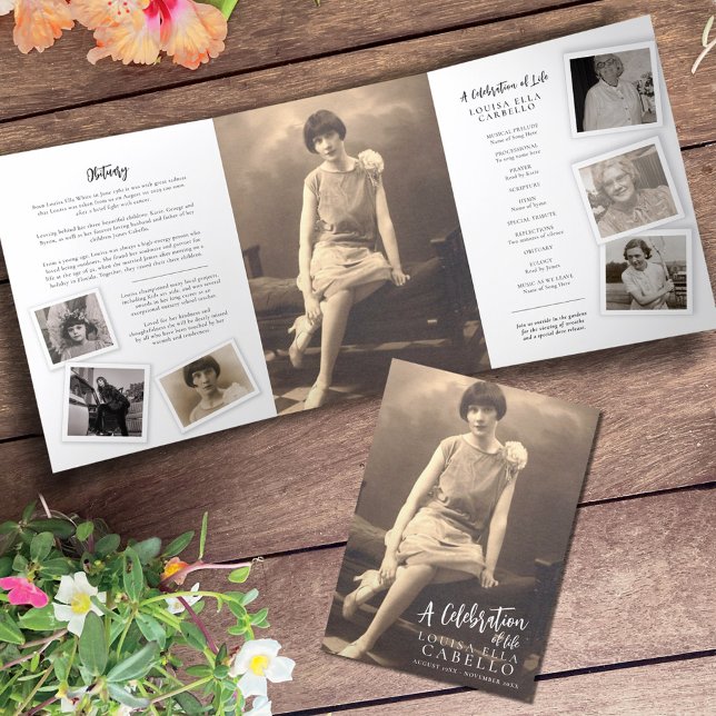 Funeral service program simple mono photo template (Creator Uploaded)