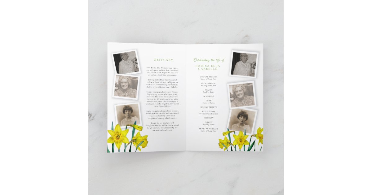Funeral service program spring daffodils photo | Zazzle