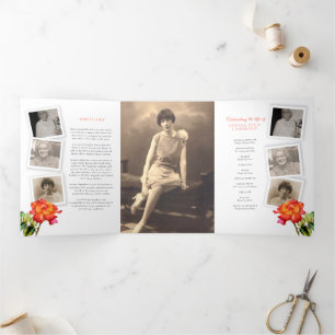 Funeral service program striped rose red yellow