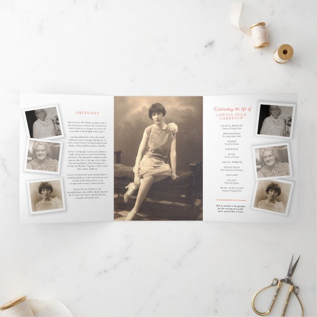 Funeral service program striped rose red yellow (Inside)