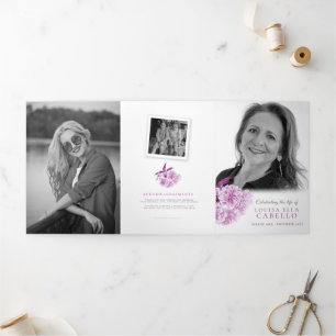 Funeral service purple blossom photos Tri-Fold program
